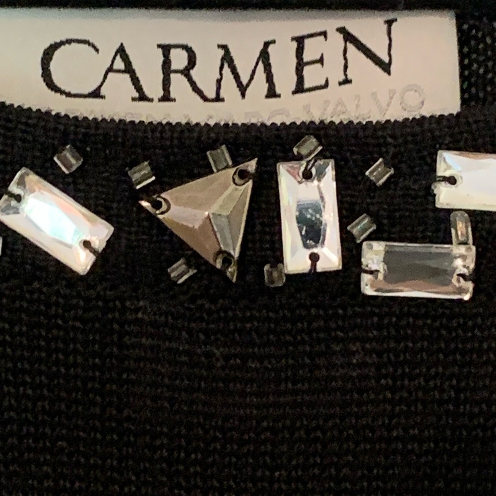 Carmen Marc Valvo Beaded Neckline Top Black S Sweater New Years Old Money Glam - Picture 10 of 12